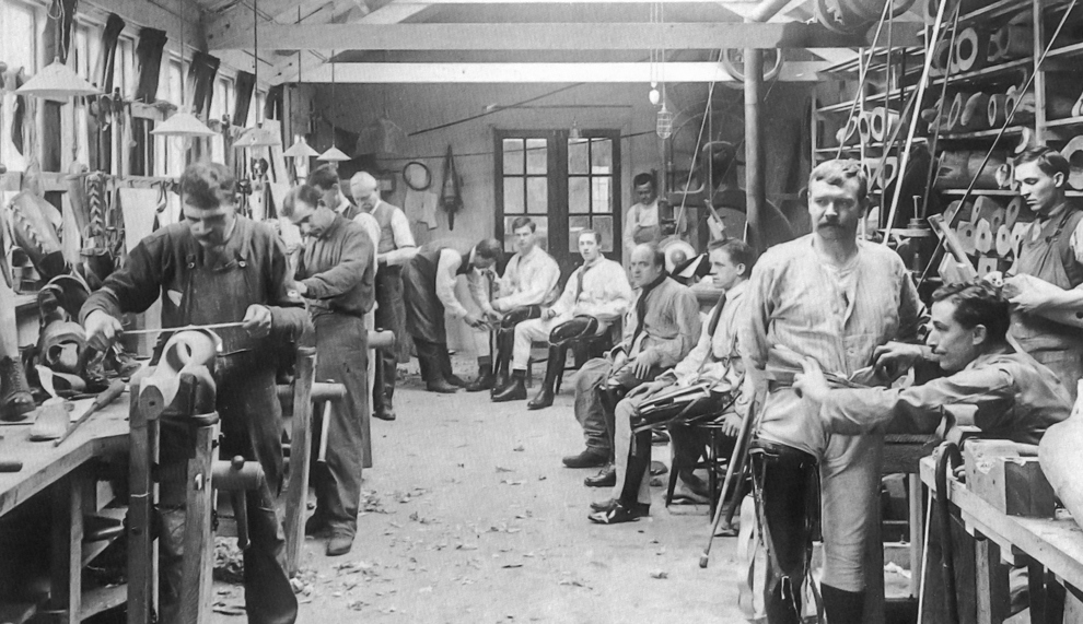 1914 August, New workshops had to be established to cope with the limbless men returing from battle fronts.jpg