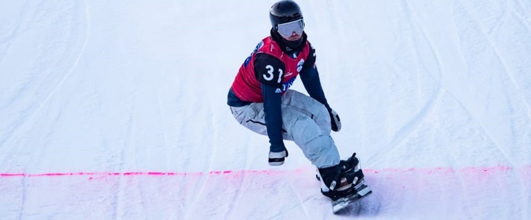 Injured veteran Owen Pick snowboarding
